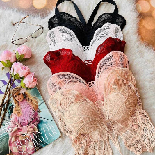 Chic Butterfly Embroidered Lace Women's Bra