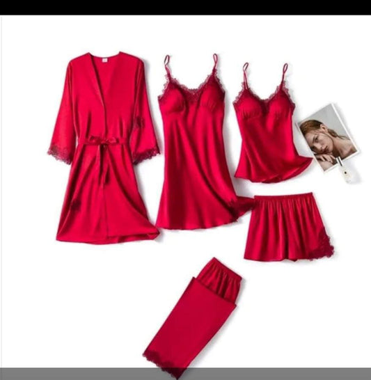 Bridal Night Suit 5-Pieces Night Wear